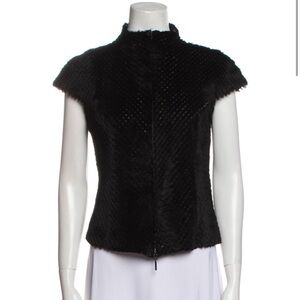 L.A.M.B. Black Short-Sleeve Zip-Front Faux Fur Jacket